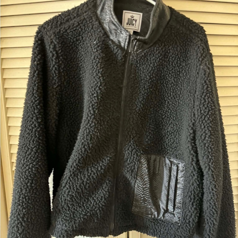 Juicy Couture Black Plush Sherpa Zip Jacket